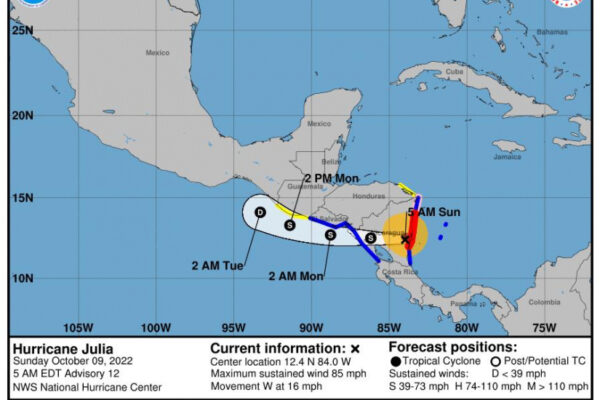 Huracán Julia avanza sobre Nicaragua