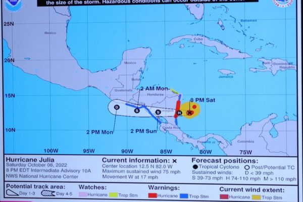 Especifican trayectoria del Huracán Julia en Nicaragua
