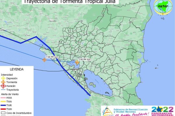 Tormenta Tropical Julia presenta vientos máximos sostenidos de 95 km/h