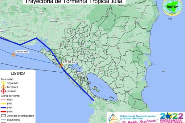 Tormenta tropical Julia transita por Nicaragua