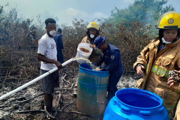 Ejército de Nicaragua participa en sofocación de incendio forestal en el sector de Cocal Swamp en Little Corn Island