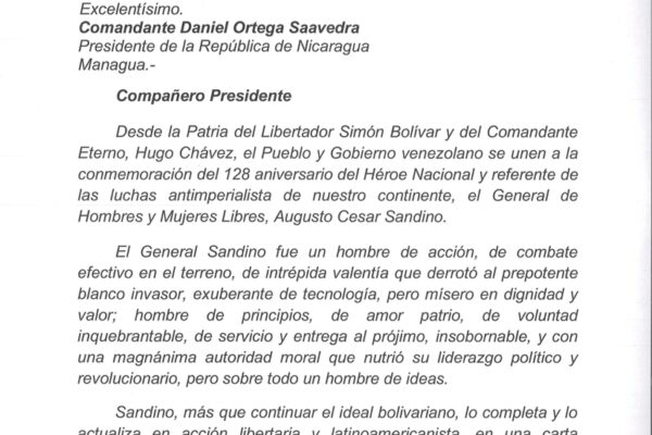 Mensaje del Presidente Nicolás Maduro Moros en el 128 Aniversario Natal del General Sandino