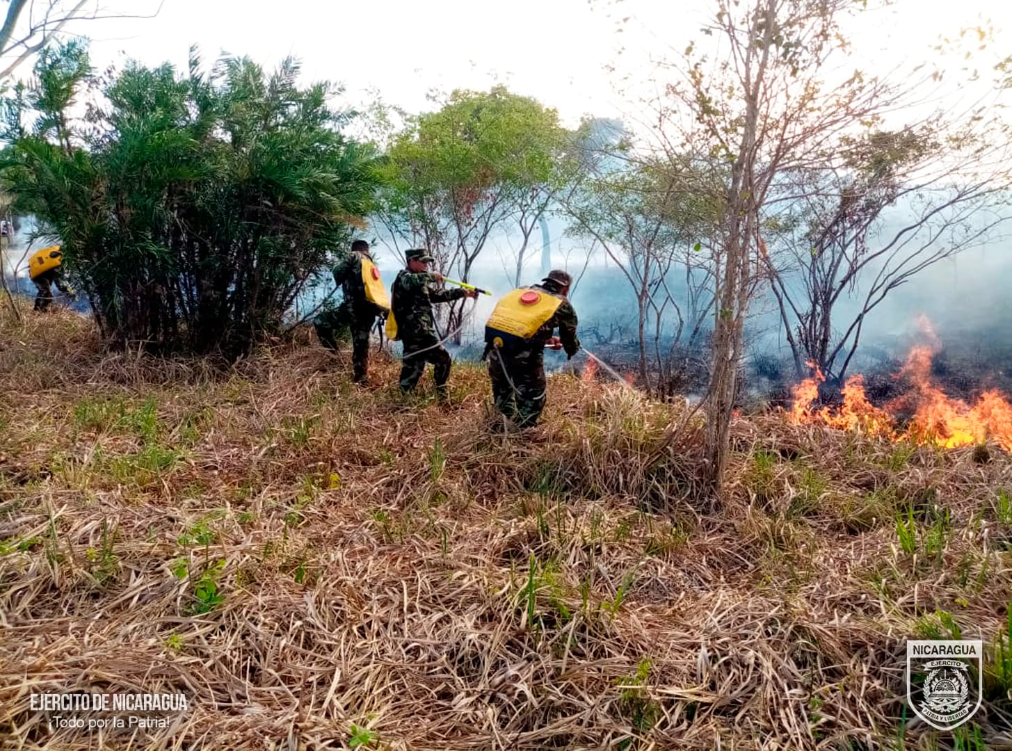 Ejército sofoca incendio forestal en Acoyapa y Juigalpa