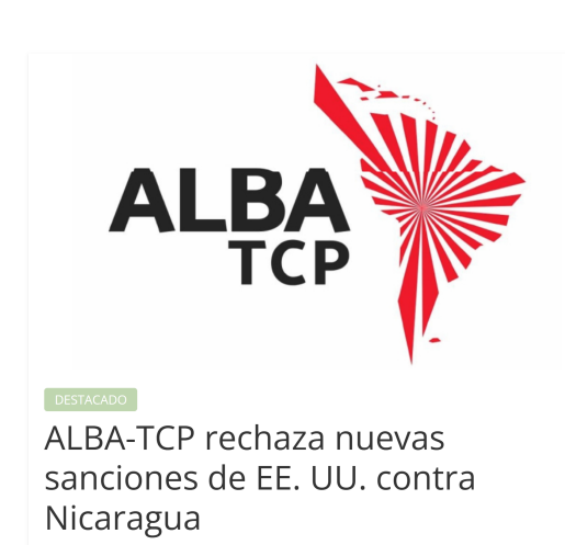 ALBA-TCP rechaza nuevas sanciones de EE. UU. contra Nicaragua