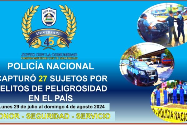 Capturan a 27 Delincuentes en Operativos Semanales de la Policía Nacional de Nicaragua