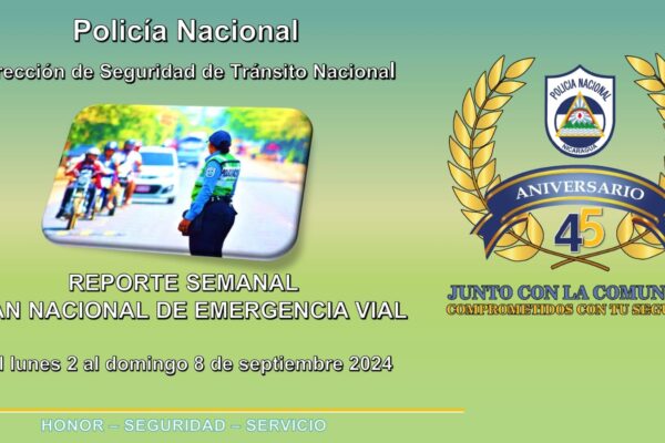 Policía Nacional presenta informe de seguridad vial del 2 al 8 de septiembre de 2024
