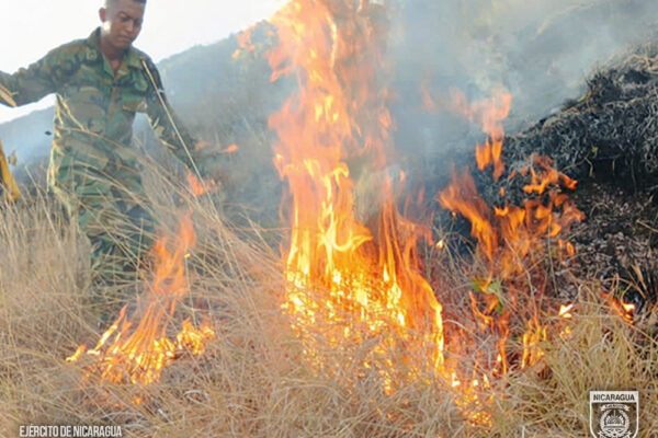 Ejército de Nicaragua sofoca incendio forestal en Chontales