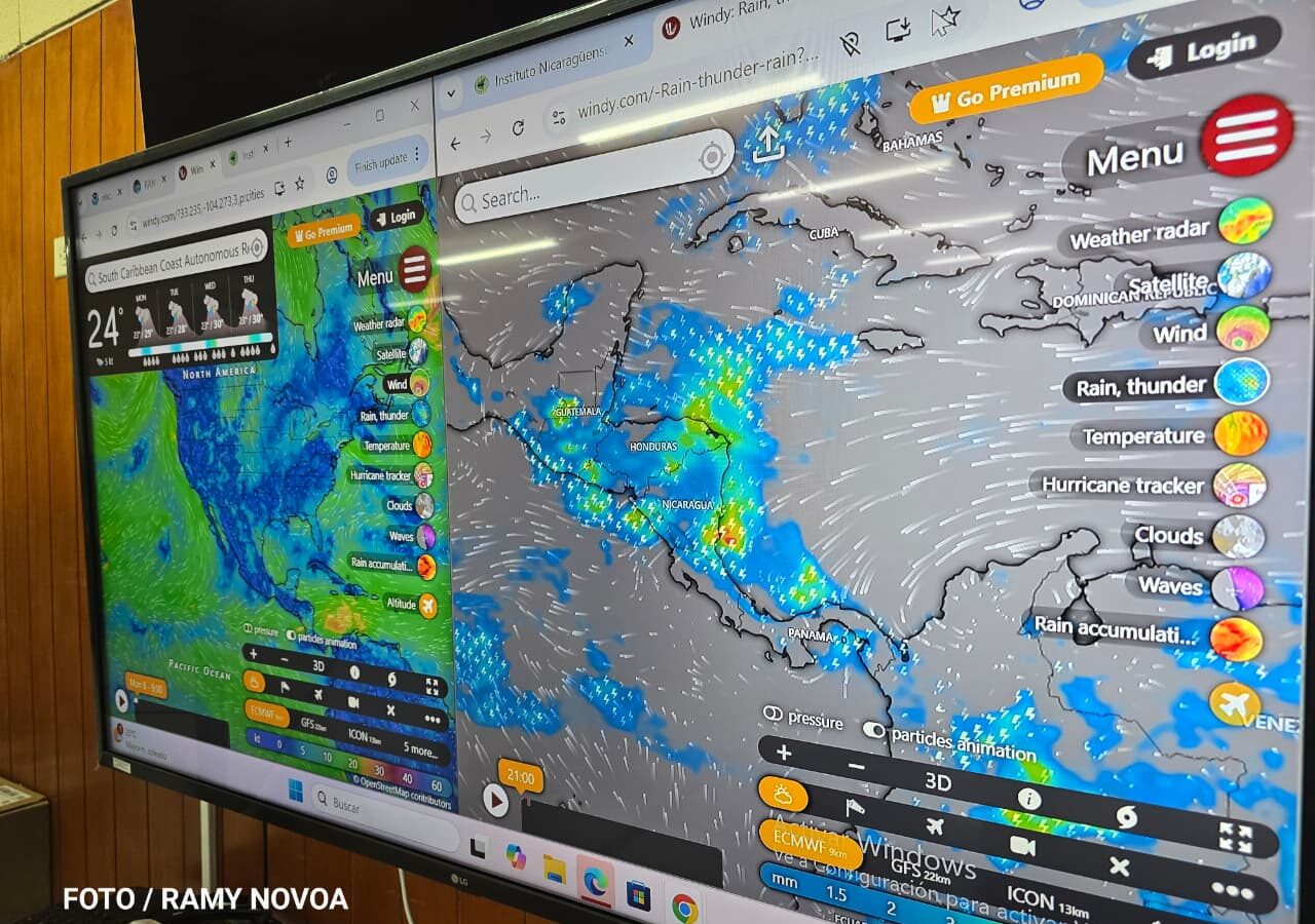 INETER pronostica lluvias persistentes en la Costa Caribe y ambiente caluroso en el Pacífico durante la semana
