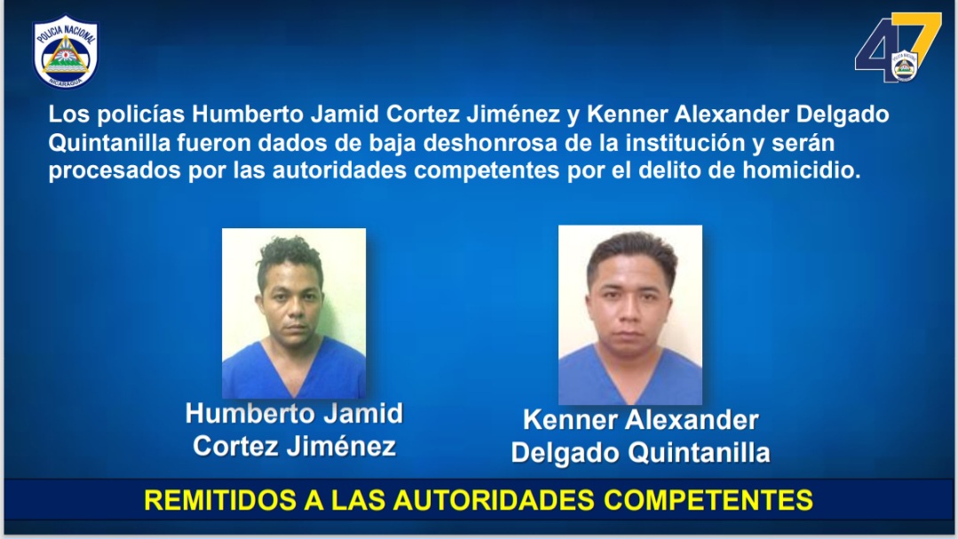 Policía Nacional da de baja a dos agentes señalados por homicidio en Managua