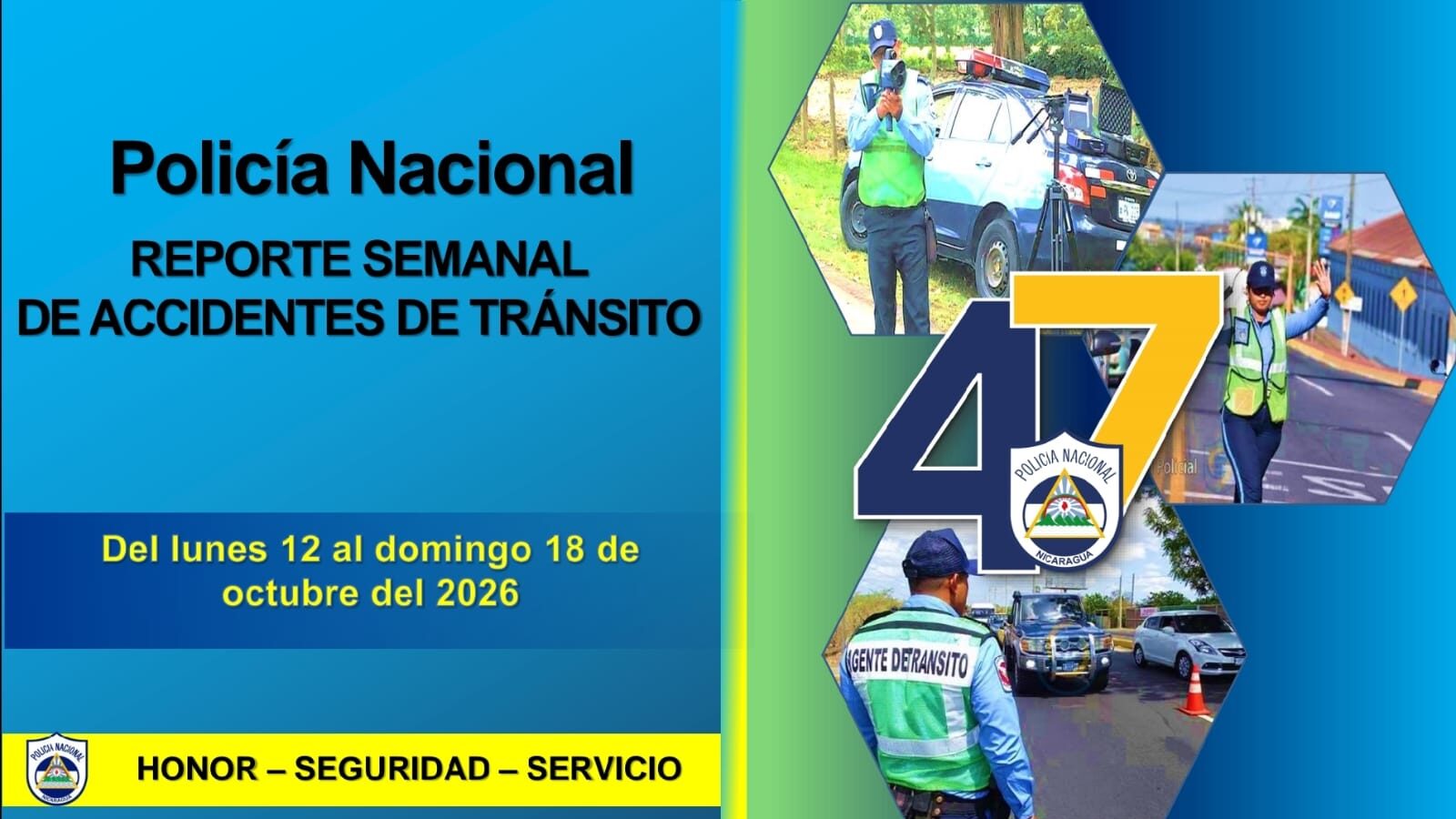 Policía Nacional reporta 1,394 accidentes de tránsito en Nicaragua durante una semana