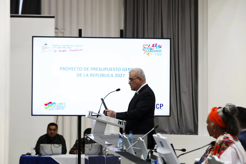Ovidio Reyes presenta el proyecto de Presupuesto General de la República 2027 ante la Asamblea Nacional de Nicaragua.